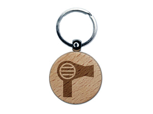 Hair Dryer Solid Engraved Wood Round Keychain Tag Charm