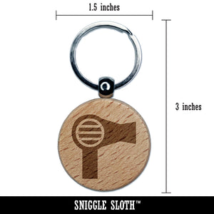 Hair Dryer Solid Engraved Wood Round Keychain Tag Charm