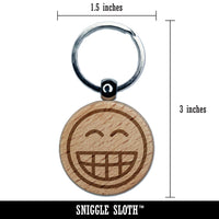 Happy Face Big Smile Teeth Grin Emoticon Engraved Wood Round Keychain Tag Charm