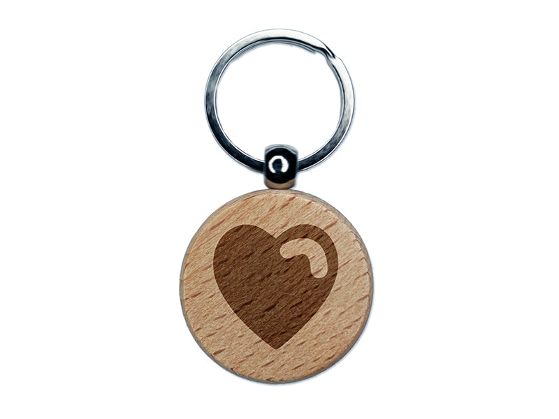 Heart with Swoop Engraved Wood Round Keychain Tag Charm