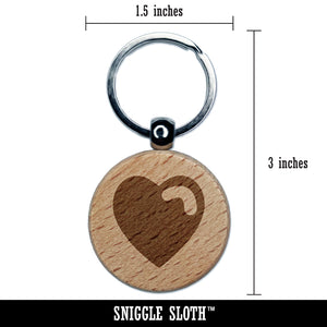 Heart with Swoop Engraved Wood Round Keychain Tag Charm