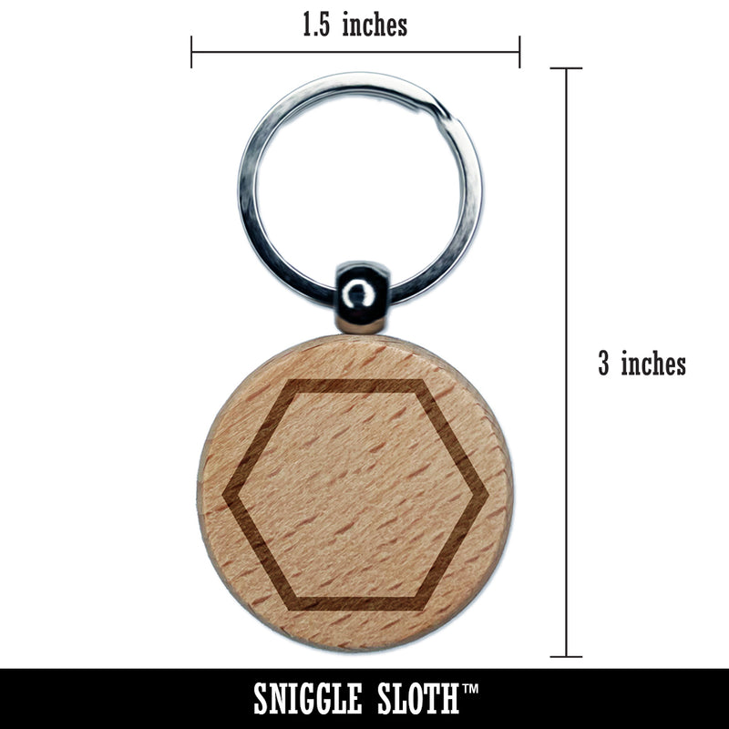 Hexagon Border Outline Engraved Wood Round Keychain Tag Charm