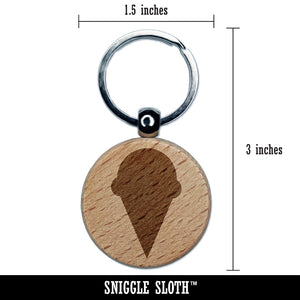 Ice Cream Cone Solid Engraved Wood Round Keychain Tag Charm