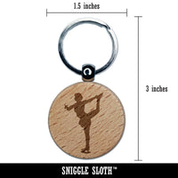 Ice Skating Skater Solid Engraved Wood Round Keychain Tag Charm