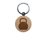 Kettlebell Weight Solid Engraved Wood Round Keychain Tag Charm