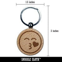 Kiss Face Heart Love Emoticon Engraved Wood Round Keychain Tag Charm