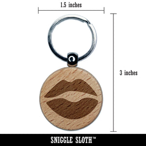 Kiss Lips Engraved Wood Round Keychain Tag Charm