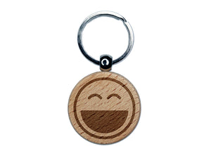 Laughing Happy Face Big Smile Mouth Emoticon Engraved Wood Round Keychain Tag Charm