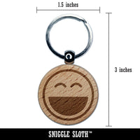 Laughing Happy Face Big Smile Mouth Emoticon Engraved Wood Round Keychain Tag Charm