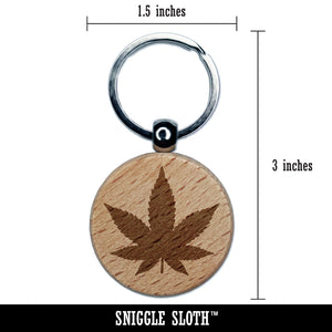 Marijuana Leaf Solid Engraved Wood Round Keychain Tag Charm