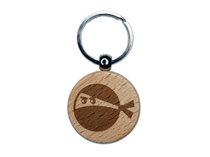 Ninja Face Funny Engraved Wood Round Keychain Tag Charm