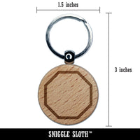 Octagon Border Outline Engraved Wood Round Keychain Tag Charm