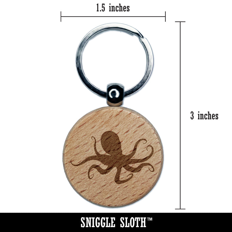 Octopus Solid Engraved Wood Round Keychain Tag Charm