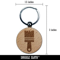 Paintbrush Icon Engraved Wood Round Keychain Tag Charm