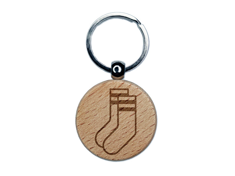 Pair of Socks Sport Laundry Engraved Wood Round Keychain Tag Charm
