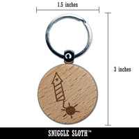 Patriotic Firework Engraved Wood Round Keychain Tag Charm