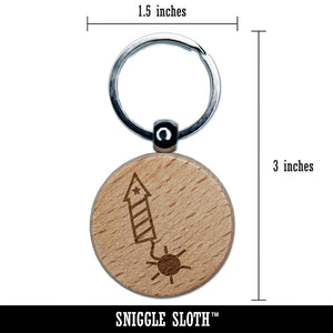 Patriotic Firework Engraved Wood Round Keychain Tag Charm