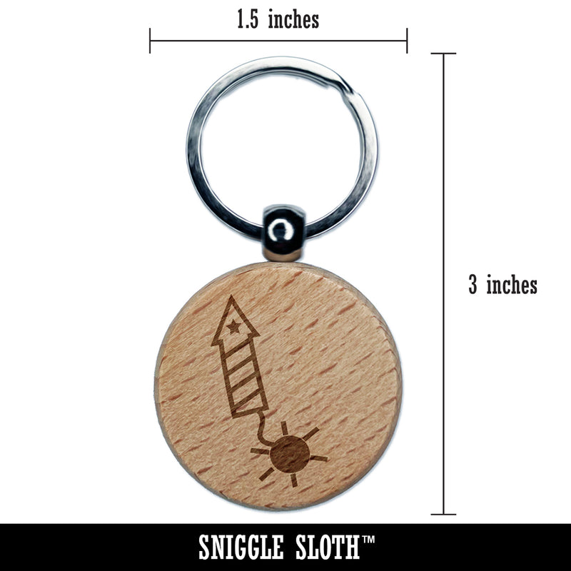 Patriotic Firework Engraved Wood Round Keychain Tag Charm