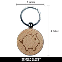 Piggy Bank Outline Engraved Wood Round Keychain Tag Charm