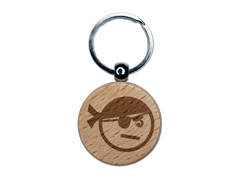 Pirate Face Engraved Wood Round Keychain Tag Charm