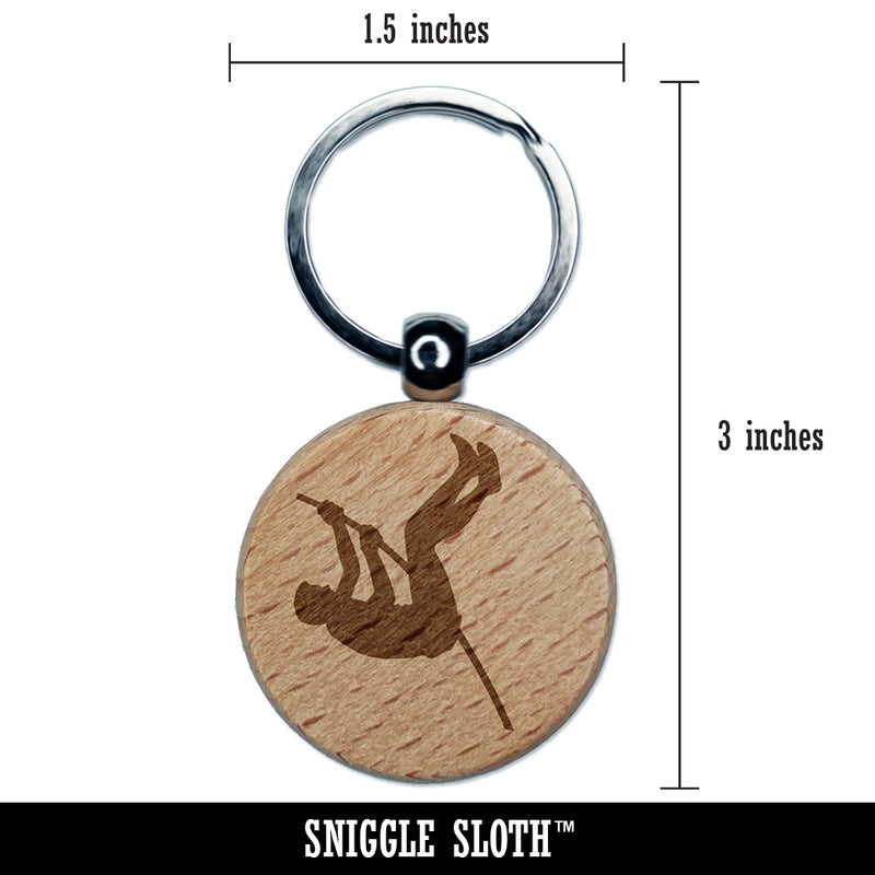 Pole Vaulter Track and Field Solid Engraved Wood Round Keychain Tag Charm