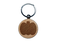 Pumpkin Halloween Fall Harvest Solid Engraved Wood Round Keychain Tag Charm