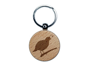 Quail Bird Solid Engraved Wood Round Keychain Tag Charm