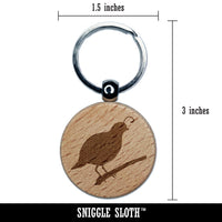 Quail Bird Solid Engraved Wood Round Keychain Tag Charm