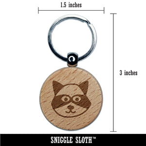 Racoon Face Doodle Engraved Wood Round Keychain Tag Charm