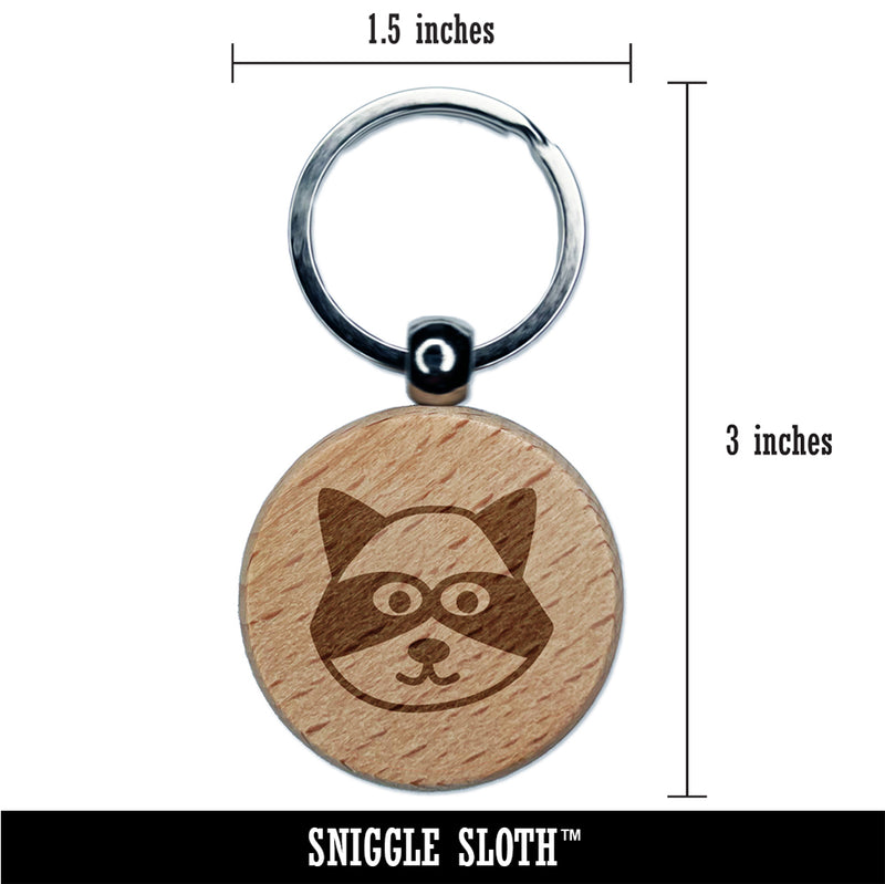 Racoon Face Doodle Engraved Wood Round Keychain Tag Charm