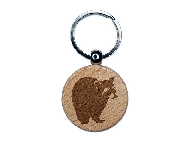 Racoon Sketch Engraved Wood Round Keychain Tag Charm