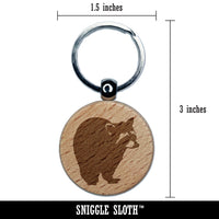 Racoon Sketch Engraved Wood Round Keychain Tag Charm