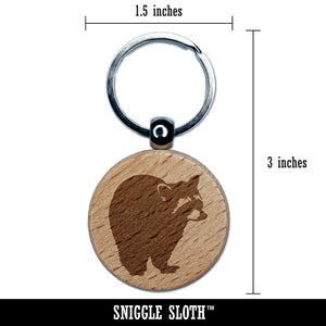 Racoon Sketch Engraved Wood Round Keychain Tag Charm