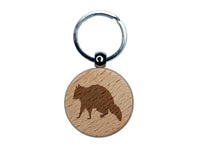 Racoon Walking Solid Engraved Wood Round Keychain Tag Charm