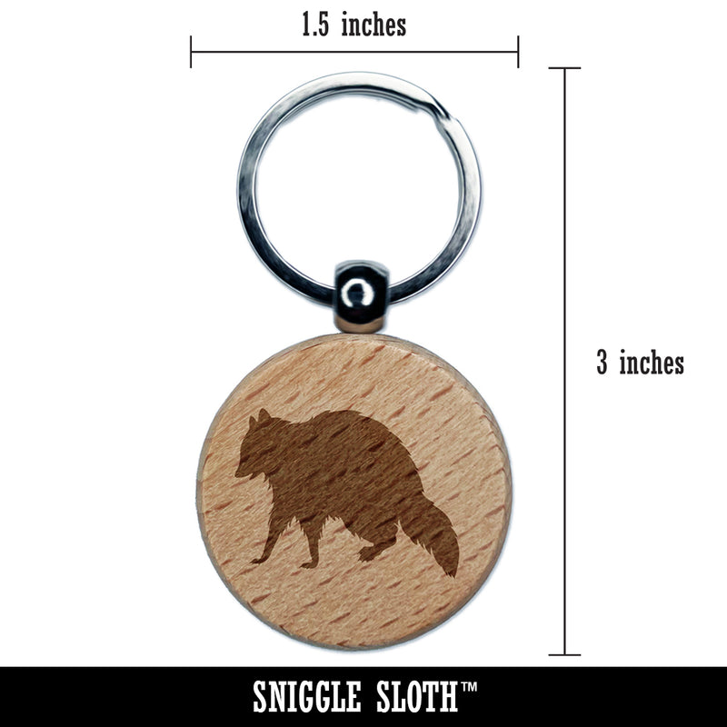 Racoon Walking Solid Engraved Wood Round Keychain Tag Charm