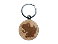 Rainforest Tree Frog Solid Engraved Wood Round Keychain Tag Charm