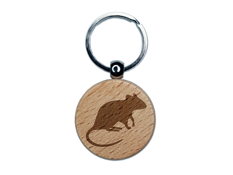 Rat Solid Engraved Wood Round Keychain Tag Charm