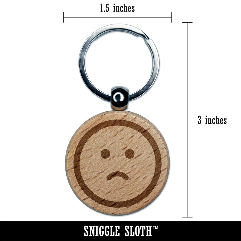 Sad Frown Face Emoticon Engraved Wood Round Keychain Tag Charm