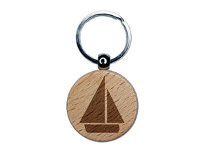 Sail Boat Sailing Icon Engraved Wood Round Keychain Tag Charm