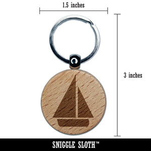 Sail Boat Sailing Icon Engraved Wood Round Keychain Tag Charm