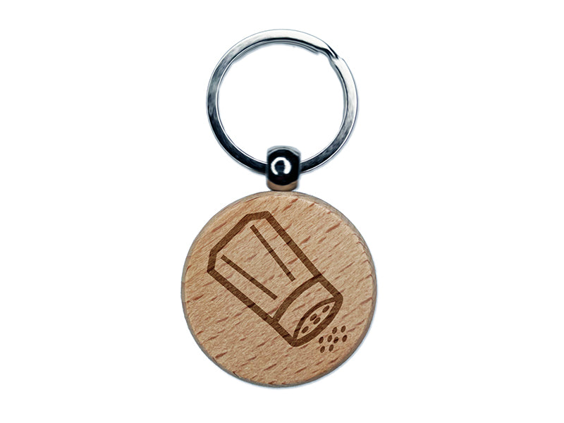 Salt Pepper Shaker Engraved Wood Round Keychain Tag Charm