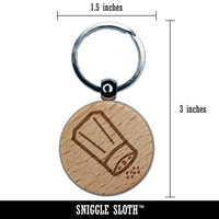 Salt Pepper Shaker Engraved Wood Round Keychain Tag Charm