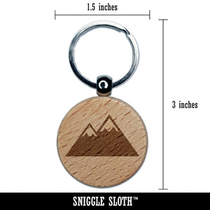 Snow Topped Mountains Engraved Wood Round Keychain Tag Charm