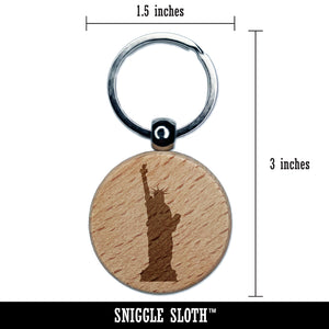 Statue of Liberty Solid Engraved Wood Round Keychain Tag Charm