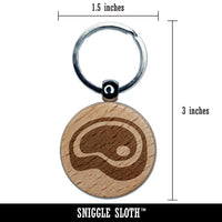 Steak Beef Dinner Icon Engraved Wood Round Keychain Tag Charm