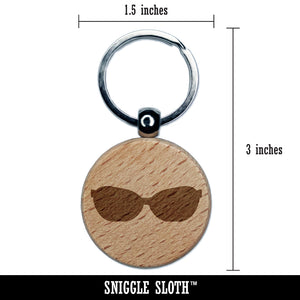 Sunglasses Shades Solid Engraved Wood Round Keychain Tag Charm