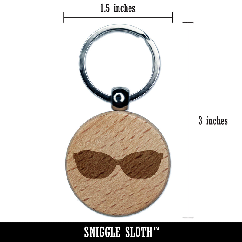 Sunglasses Shades Solid Engraved Wood Round Keychain Tag Charm