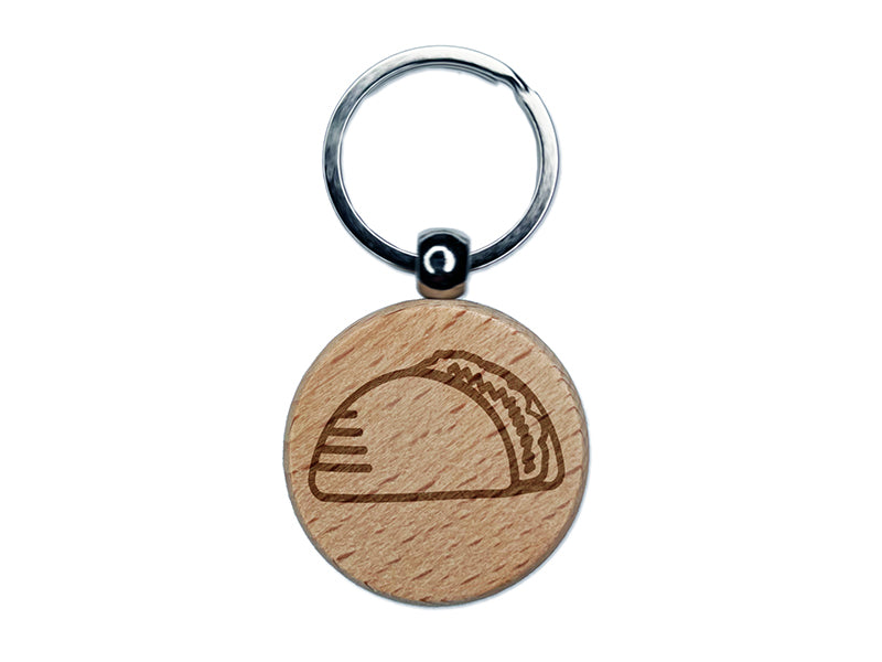 Taco Doodle Engraved Wood Round Keychain Tag Charm