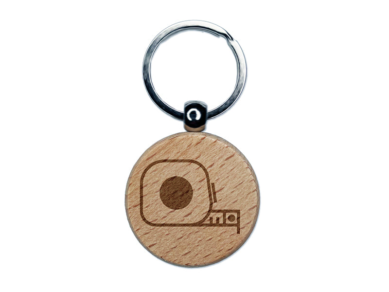 Tape Measure Construction Icon Engraved Wood Round Keychain Tag Charm