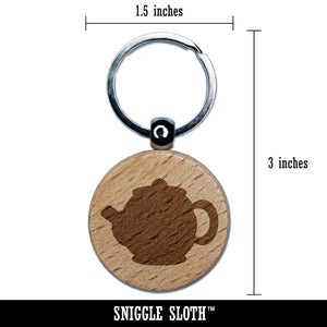 Teapot Kettle Solid Engraved Wood Round Keychain Tag Charm
